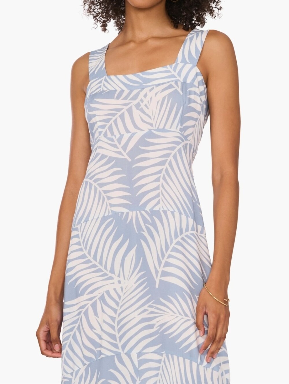 Vince Camuto MopSquare-Neck Light Blue Palm-Print One-Piece Swim Dress